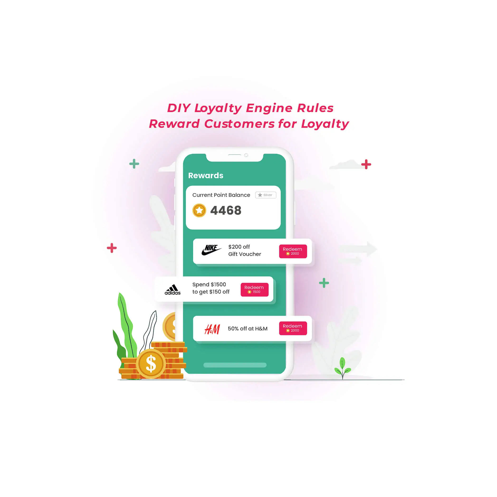 Customer loyalty rewards program with offers, promotion, and events on mobile