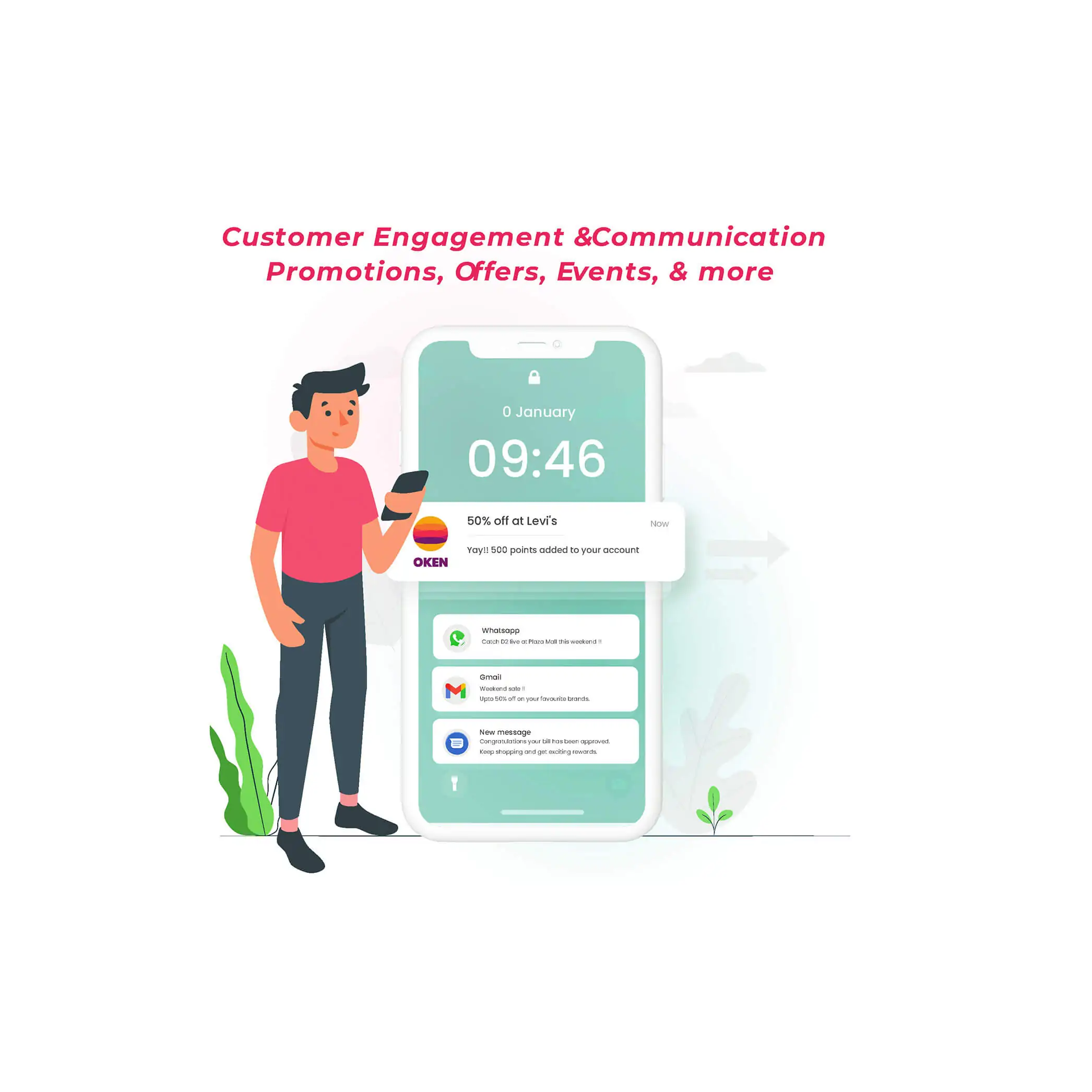 Customer engagement app with rewards, offers, events & promotions