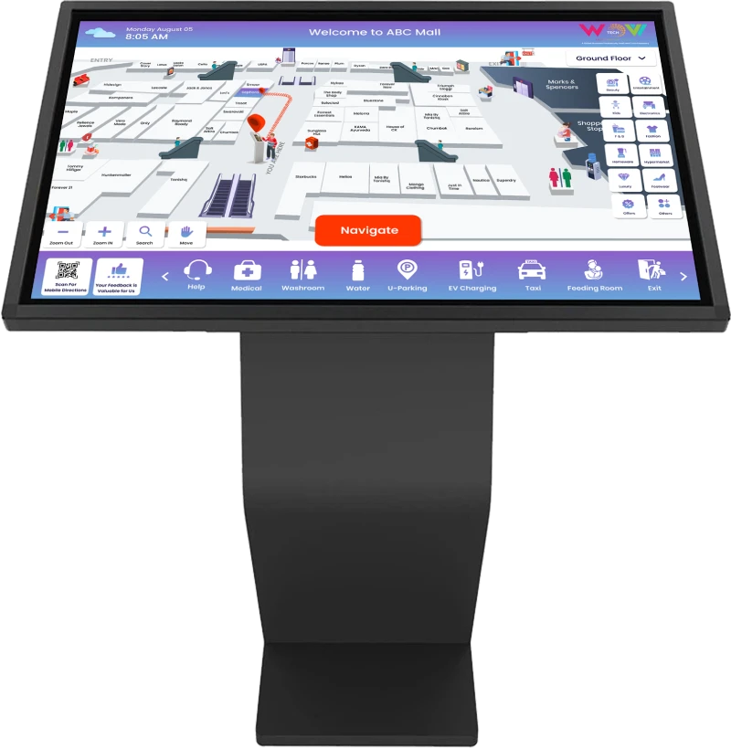 Wayfinding kiosks for shopping malls